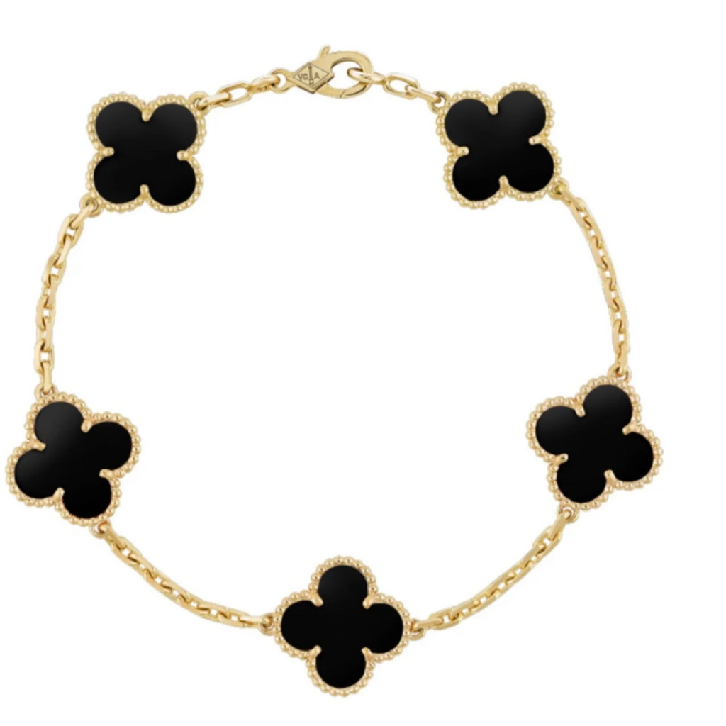 Van Cleef & Arpels Vintage Alhambra bracelet, 5 motifs 18K yellow gold, Mother-of-pearl