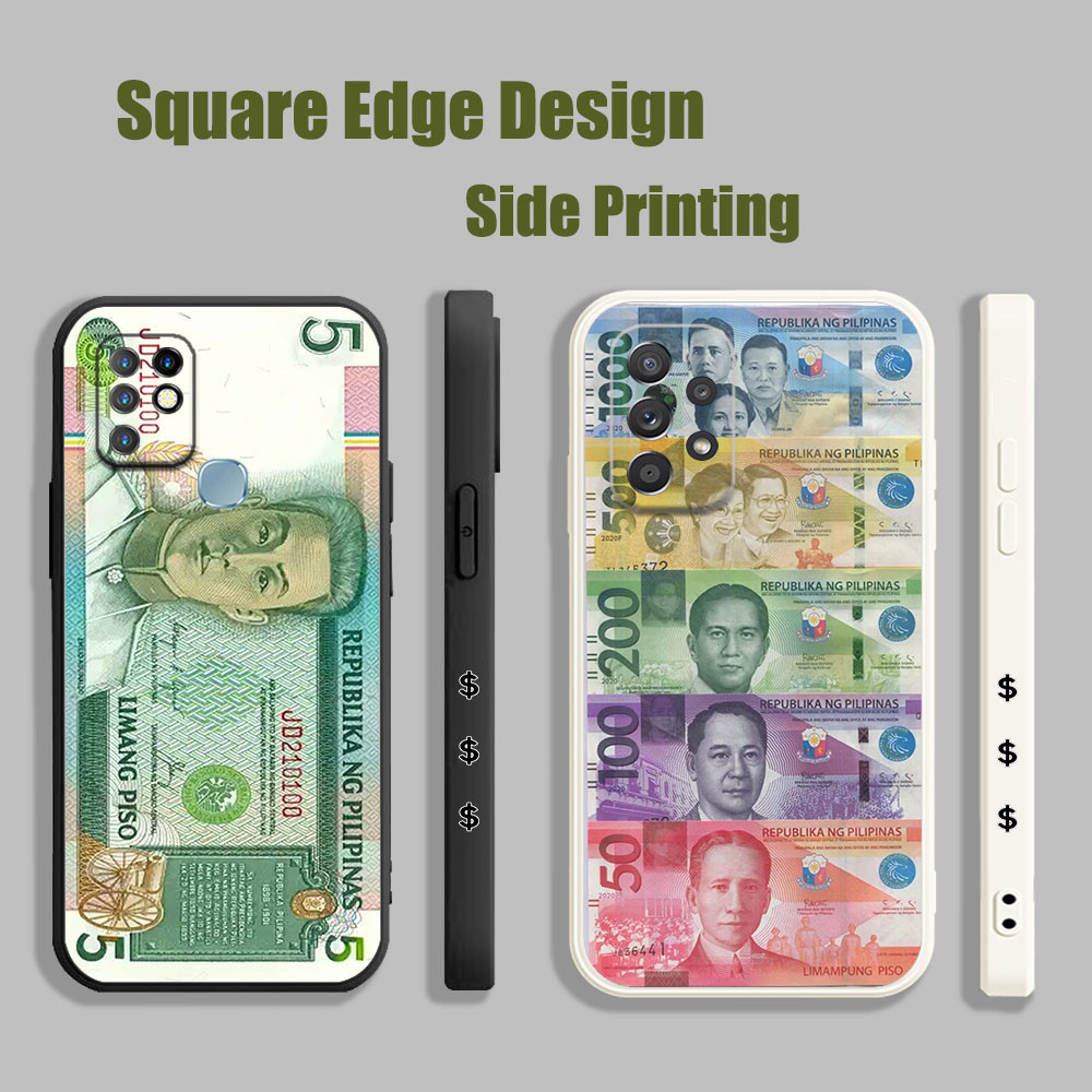 SAMSUNG เคสสําหรับSamsung A03 A13 A23 A33 4G 5GเงินPesชุดห้าPeso IAS02 เคสโทรศัพท์สแควร์ขอบ