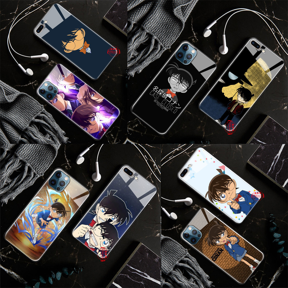 เคสโทรศัพท์มือถือกระจกนิรภัย ลายการ์ตูนโคนัน สําหรับ iPhone SE 12 Pro Max 13 Mini L123