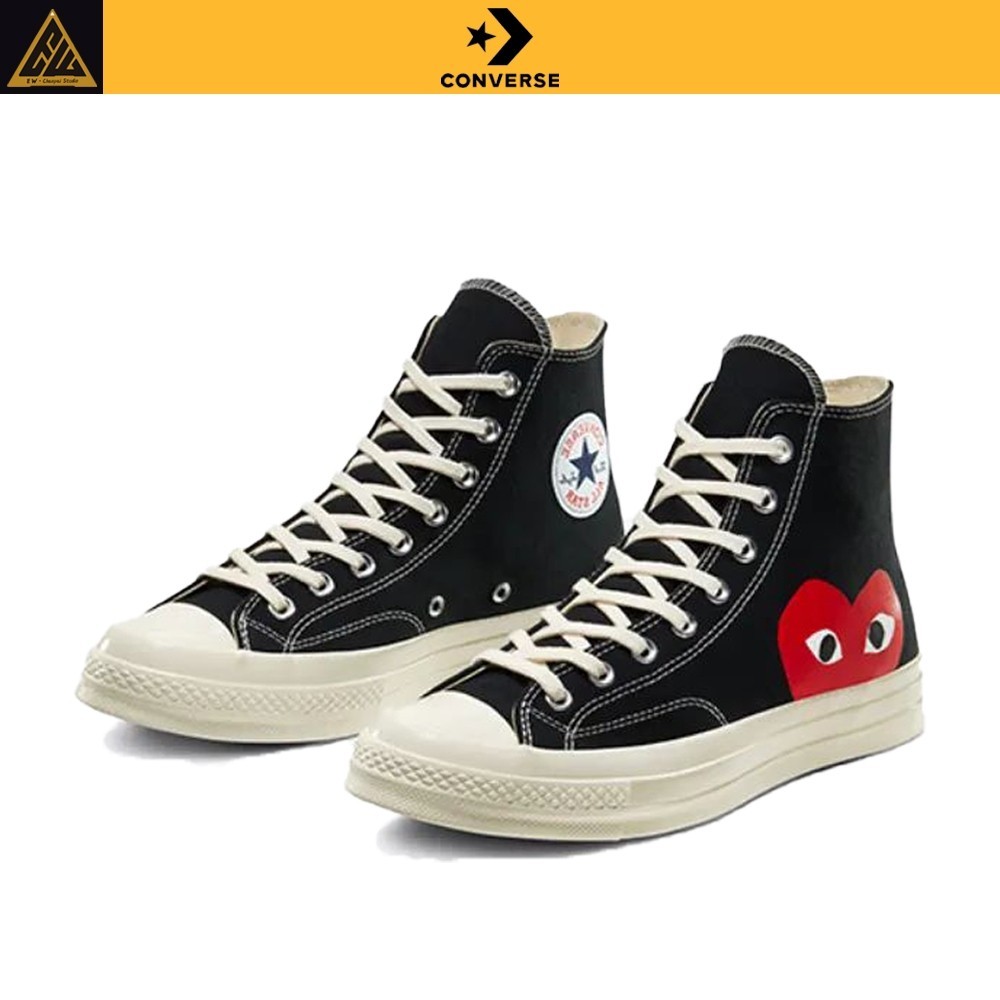 ♞,♘,♙Converse x Comme des Garçons PLAY คอนเวิร์ส รองเท้าผ้าใบทรงสูง Chuck 70 black High Top sneaker