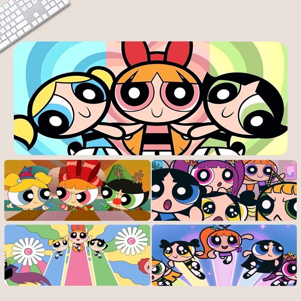 การ์ตูน P-Powerpuff Girls Mousepad ขนาดใหญ่สําหรับเล่นเกม Compute Gamer PC คีย์บอร์ดเมาส์