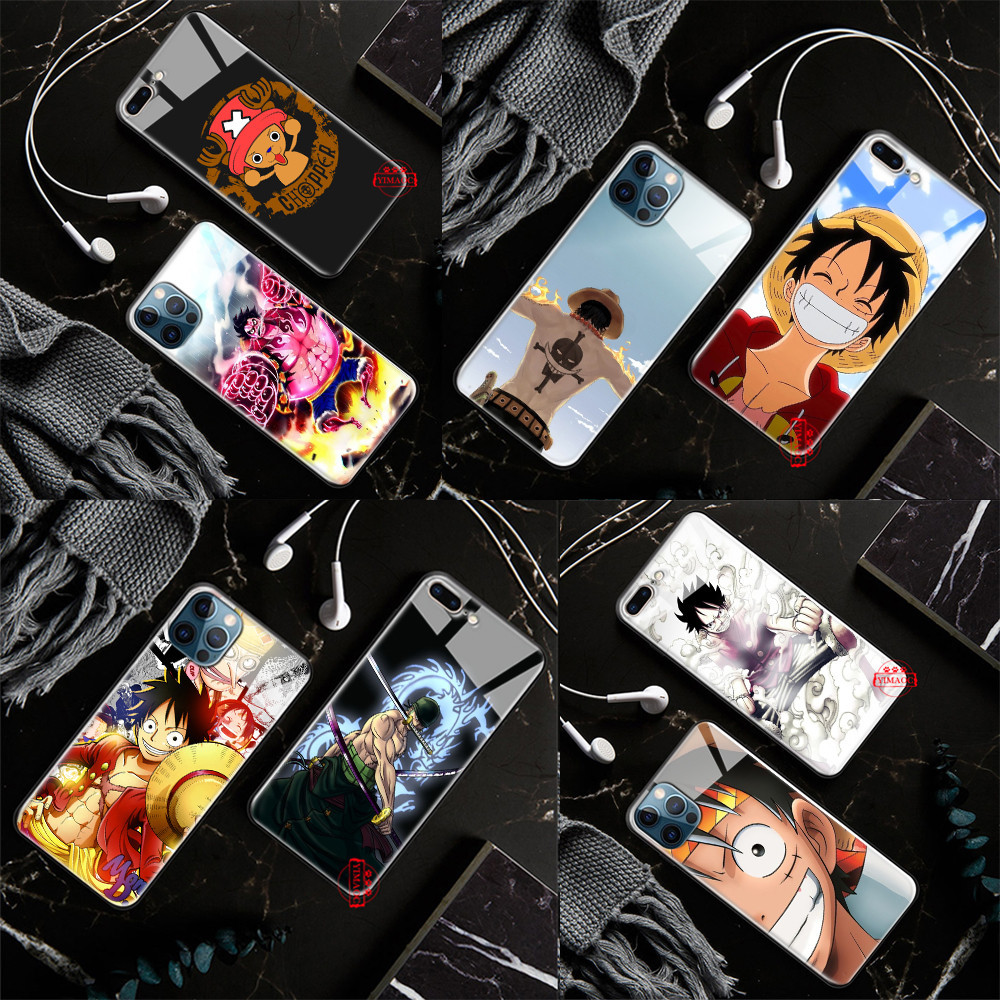 เคสโทรศัพท์มือถือกระจกนิรภัย ลาย One Piece D Luffy สําหรับ iPhone SE 12 Pro Max 13 Mini L144