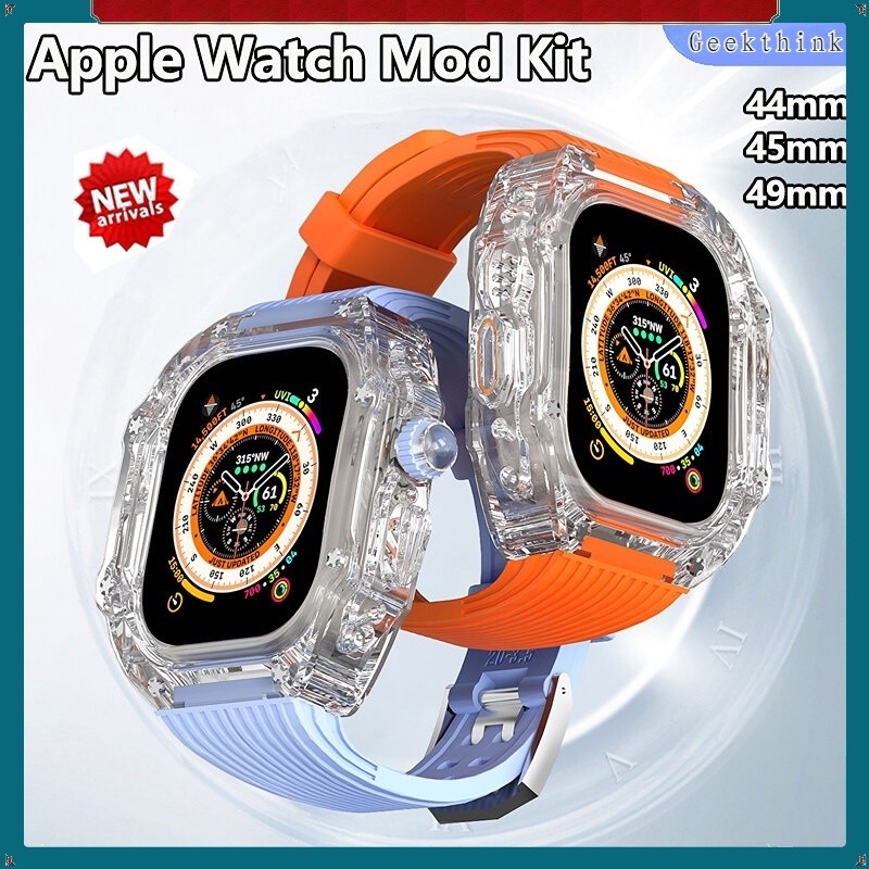 สายนาฬิกาข้อมือยาง แบบใส หรูหรา สําหรับ Apple watch Ultra 49 มม. 8 7 45 มม. I watch Series 6 5 4 SE