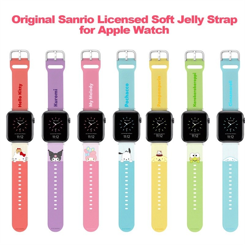 สายนาฬิกาข้อมือเจลลี่ แบบนิ่ม ลาย Sanrio Hello Kitty My Melody Kuromi สําหรับ Apple Watch Series 7