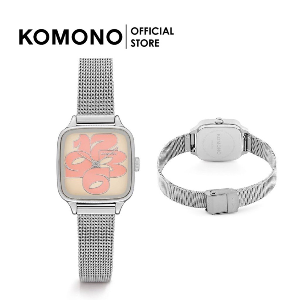 KOMONO Kate Cameo Royale Silver Blush  นาฬิกาผู้หญิง โลหะ หน้าปัดสี่เหลี่ยมเล็ก นาฬิกาทำงาน/แฟชั่น