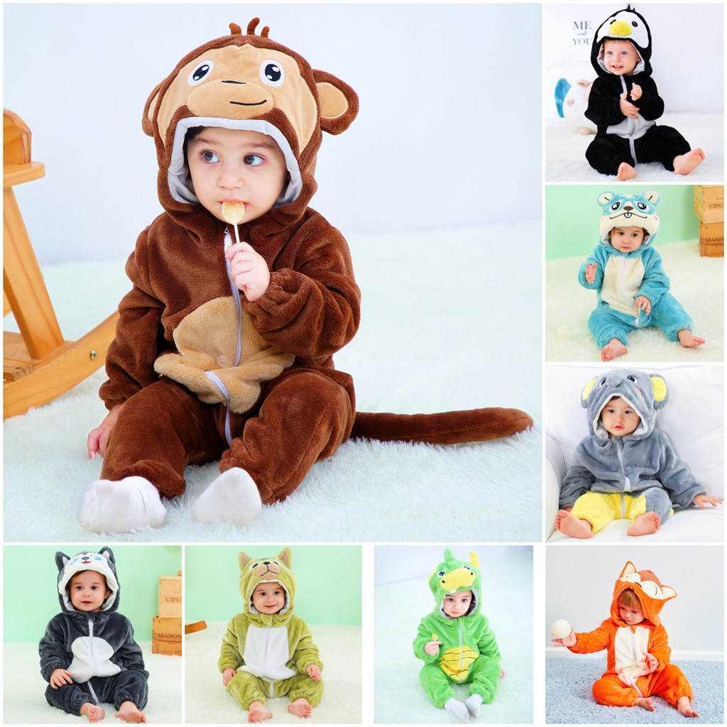 เด็ก One Piece Romper เด็กอะนิเมะคอสเพลย์เครื่องแต่งกาย Kigurumi เด็ก Onesies สัตว์การ์ตูนน่ารักลิง Penguin Fox Sleep ชุด