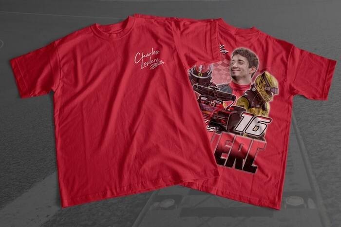 Charles Leclerc Formula 1 เสื้อยืด พิมพ์ลายกราฟฟิคแข่งรถ 2023 F1 F1 Scuderia Ferrari F1 Bootleg CL16