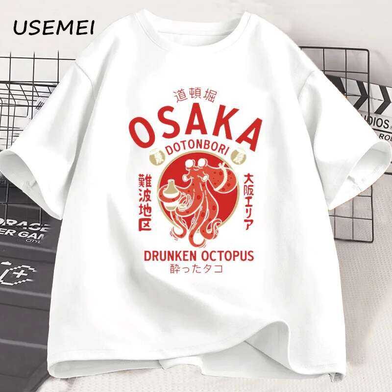 โอซาก้า Dotonbori Drunken Octopus กราฟิก T เสื้อสไตล์ญี่ปุ่น Street Food Lover Tshirt ผ้าฝ้าย Vintag