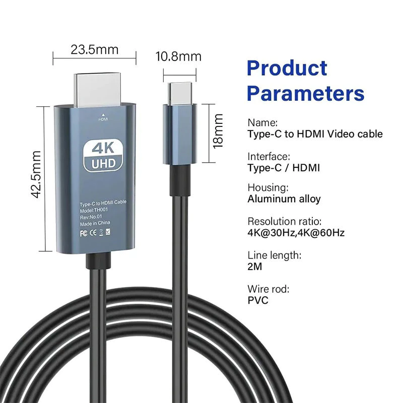 สาย Type C เป็น HDMI 60Hz สายเคเบิลอะแดปเตอร์ความเร็วสูงพิเศษ USB C เป็น HDMI สําหรับสมาร์ทโฟนแท็บเล็ต Pro thumbnail 3