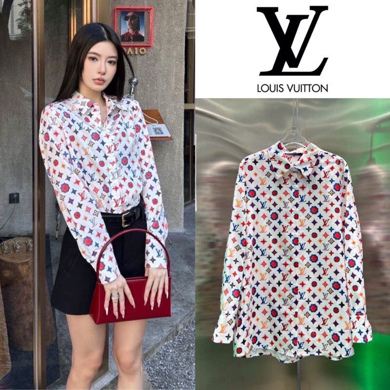 ♞,♘,♙เสื้อเชิ้ตแขนยาว LOUIS VUITTON MONOGRAM MULTICOLORS SILK SHIRT 2025SS bvc