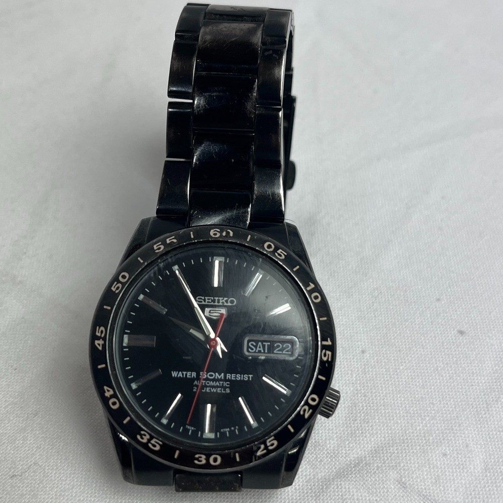 SEIKO Seiko 5 automatic winding jet black men's watch popular watch waterproof calendar (date and d