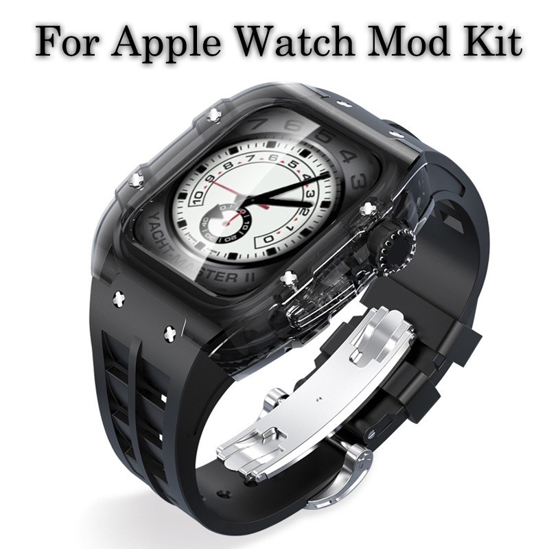 สายนาฬิกาข้อมือยาง แบบใส หรูหรา สําหรับ Apple Watch 45 มม. 44 มม. IWatch Series 8 7 6 5 SE