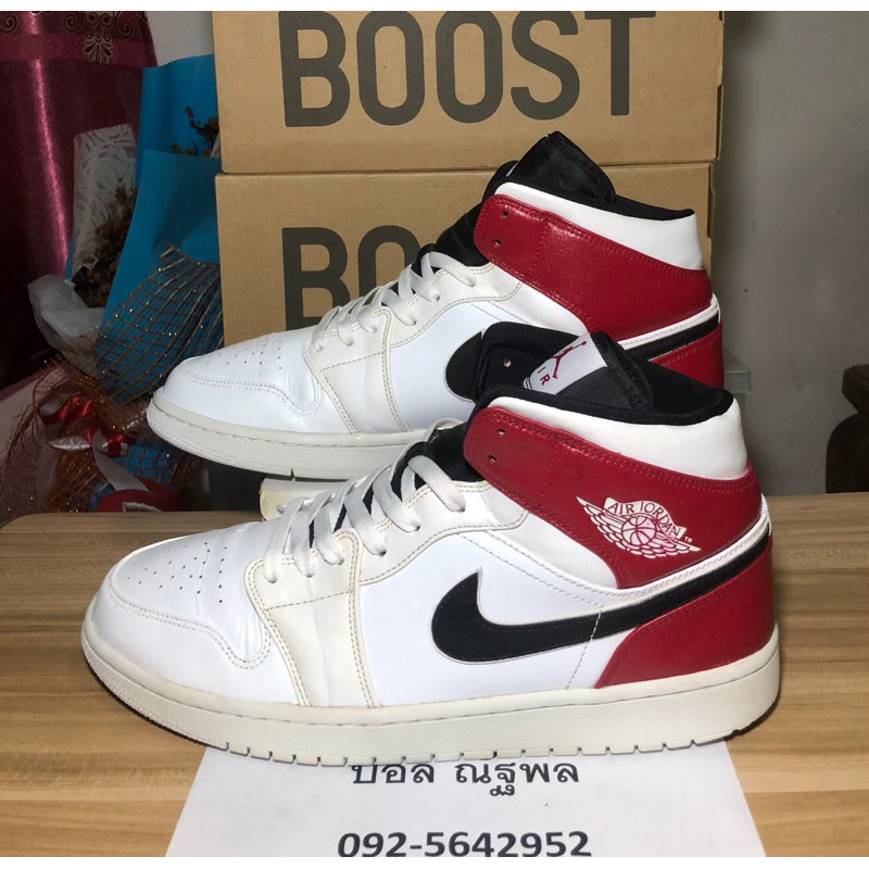 ♞Jordan 1 46/30.0 Mid White Black Gym Red nb