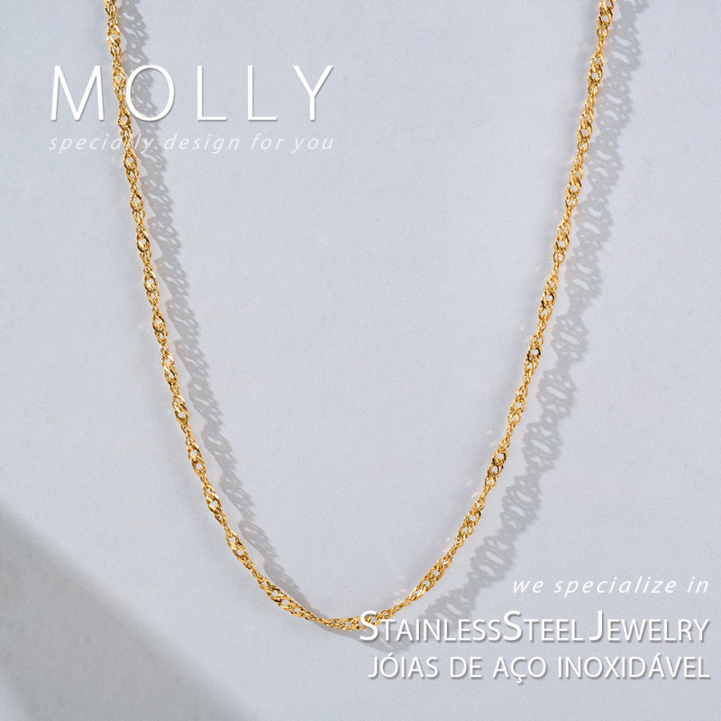 สแตนเลส Twisted Wave Line Chain สร้อยคอผู้หญิง Non Tarnish Gold Plated Hypoallergenic Minimalist สร้อยคอแฟชั่น