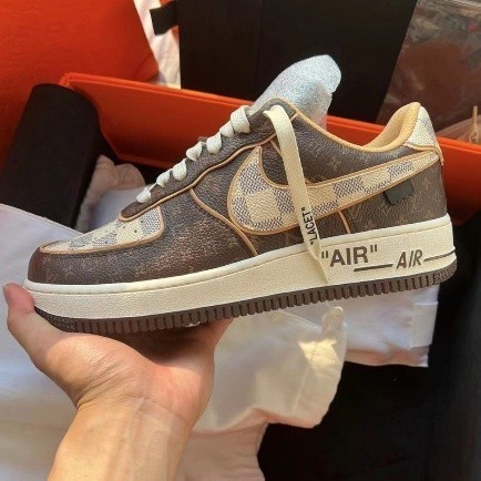 Lv Louis Vuitton x Nike Air Force One 1 Brown Sneakers