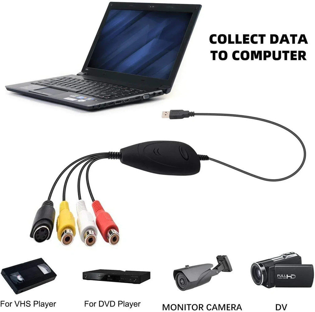 USB 2.0 RCA S-Video Video Capture Card บันทึกสําหรับ VCR VHS กล่องทีวีเครื่องเล่น DVD Hi8 HD กล้อง A