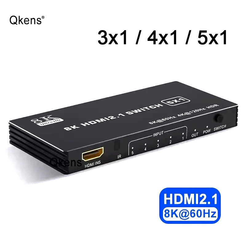 8K 60Hz HDMI 2.1 สวิทช์ 4x1 3x1 5x1 HDMI Switcher Video Converter 4K 120Hz 3 4 5 in 1 Out HDR10 3D 48Gbps สําหรับ Xbox PS5 โปรเจคเตอร์