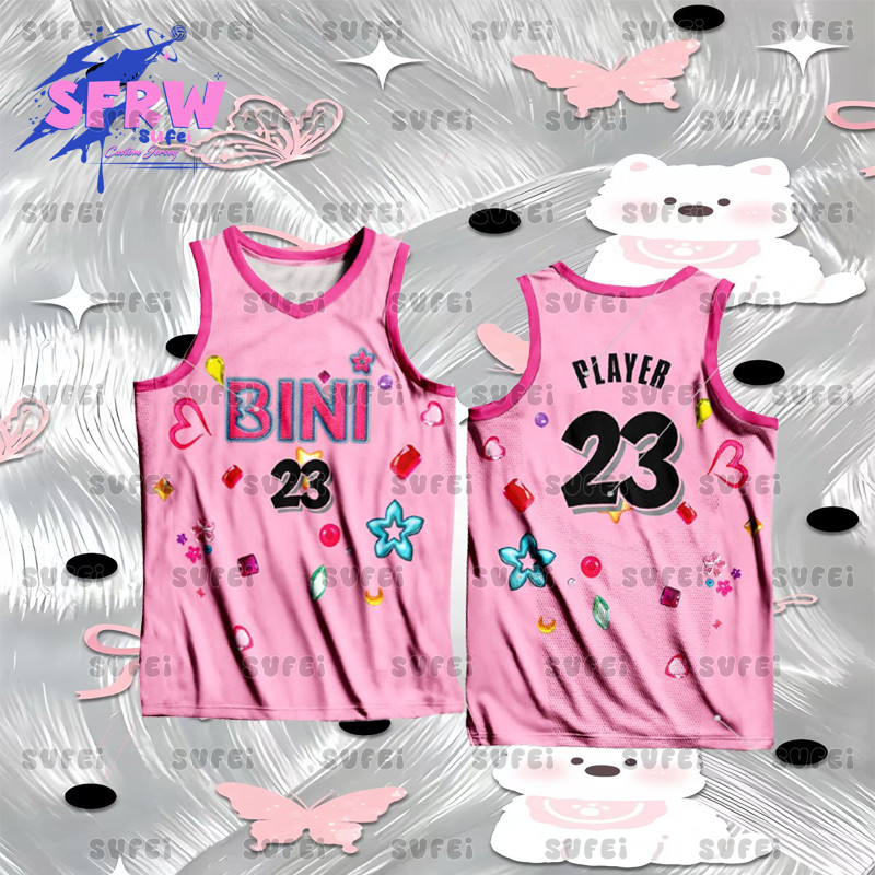 (ชื่อและหมายเลขที่กําหนดเองฟรี) เสื้อกั๊ก Unisex ระเหิดเต็มรูปแบบ Bini Blooms SB19 Concept Jersey ชุ