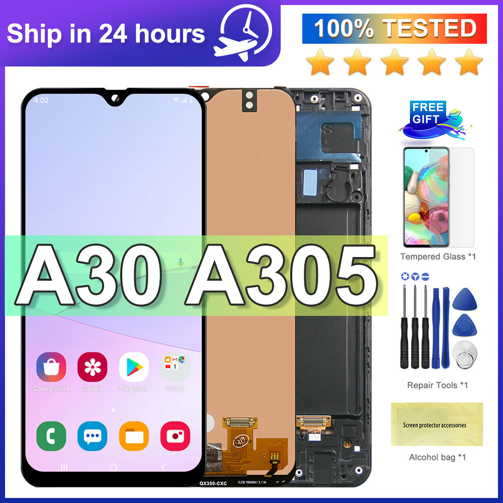 ชุดประกอบดิจิไทเซอร์สำหรับซัมซุง A30 A305/Ds A305fd A305f A305a จอ LCD แบบสัมผัสขนาด6.4นิ้วสำหรับซัม