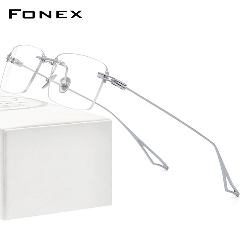 Fonex ใหม่ แว่นตา ไร้ขอบ กรอบไทเทเนียม ทรงสี่เหลี่ยม สําหรับผู้ชาย 2022