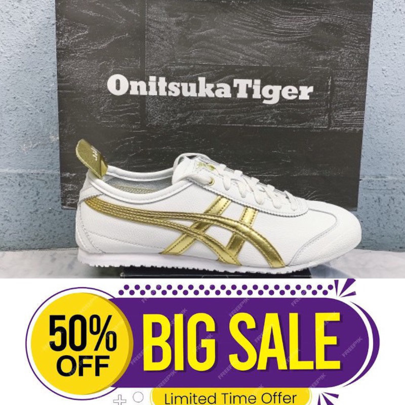 Onitsuka Tiger Mexico 66 รองเท้าผ้าใบ สีขาว สีทอง