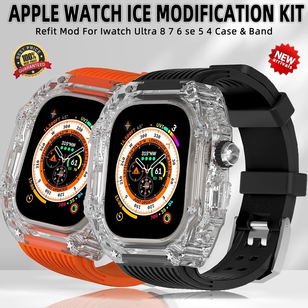 สายนาฬิกาข้อมือยาง แบบใส หรูหรา สําหรับ Apple Watch 49 มม. ULTRA 44 มม. 45 มม. IWatch 8 7 6 5 4 SE