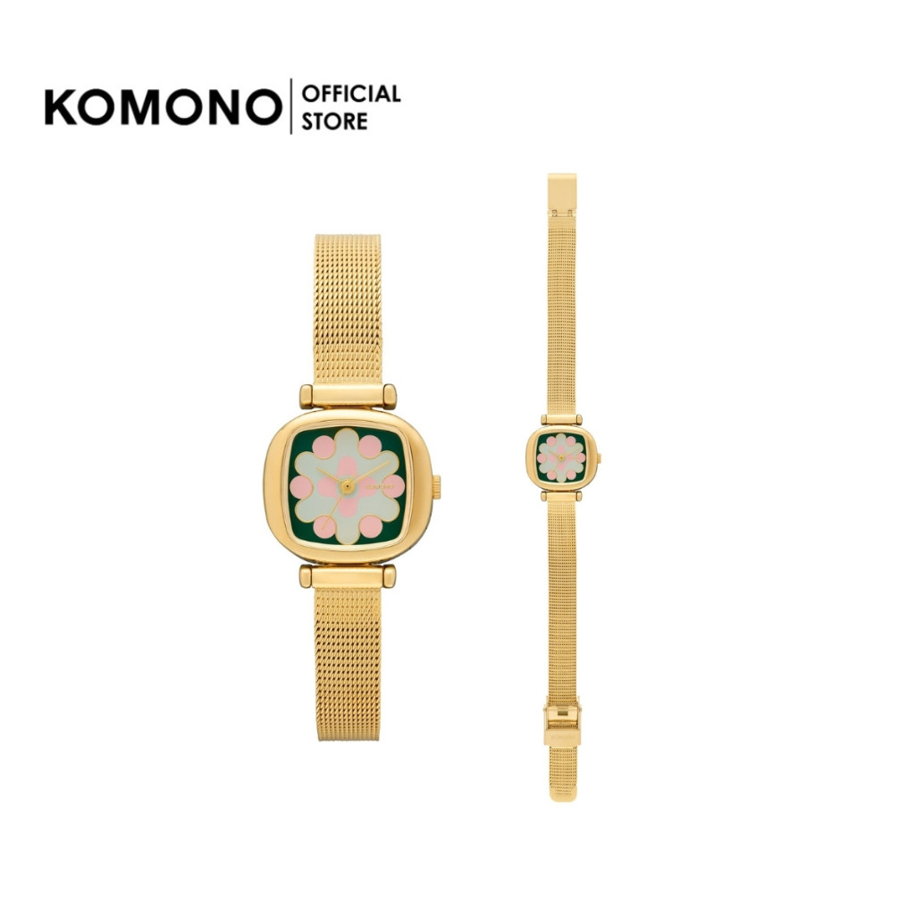 KOMONO Moneypenny Aurora Royale Gold Green Blush  นาฬิกาผู้หญิง โลหะ หน้าปัดสี่เหลี่ยมเล็ก นาฬิกาทำ