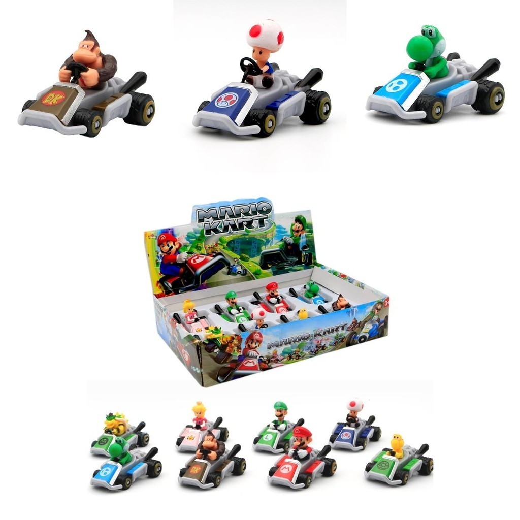 ชุดของเล่นฟิกเกอร์ Super Mario Party Go-kart พร้อมกล่องโชว์ 8 ชิ้น