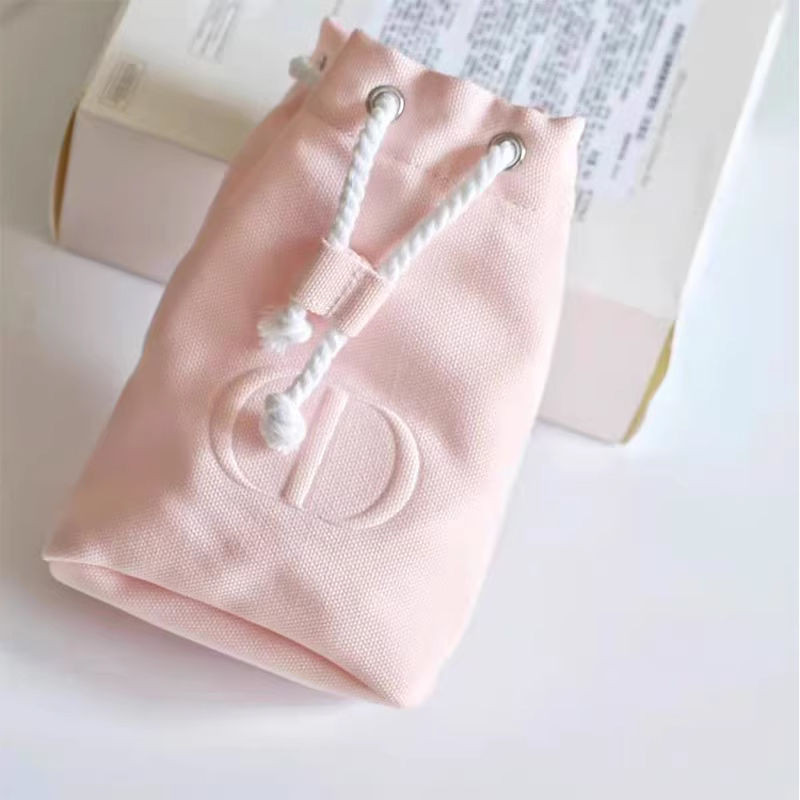 Dior กระเป๋าเครื่องสําอาง กระเป๋าหูรูด ผ้าแคนวาส สีชมพู สีขาว สําหรับใส่ของขวัญ