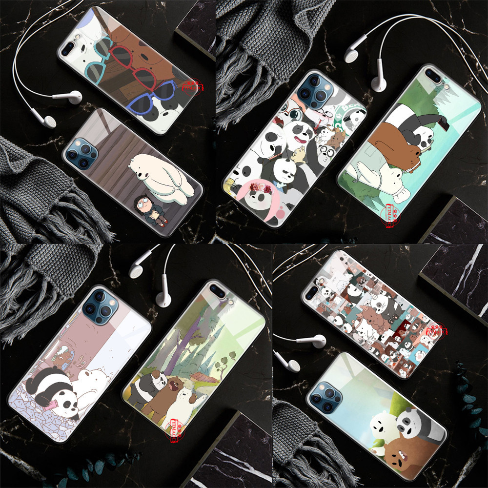 เคสโทรศัพท์มือถือกระจกนิรภัย ลายอนิเมะ we bear bears L26 สําหรับ iPhone 14 15 Pro Max