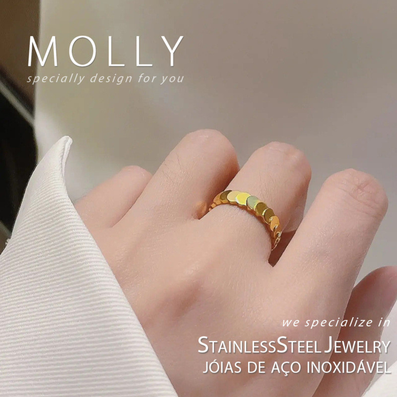 สแตนเลสสตีลแหวนขนาดเงาสําหรับผู้หญิง Non Tarnish Gold Plated Hypoallergenic Minimalist แฟชั่นเครื่องประดับ
