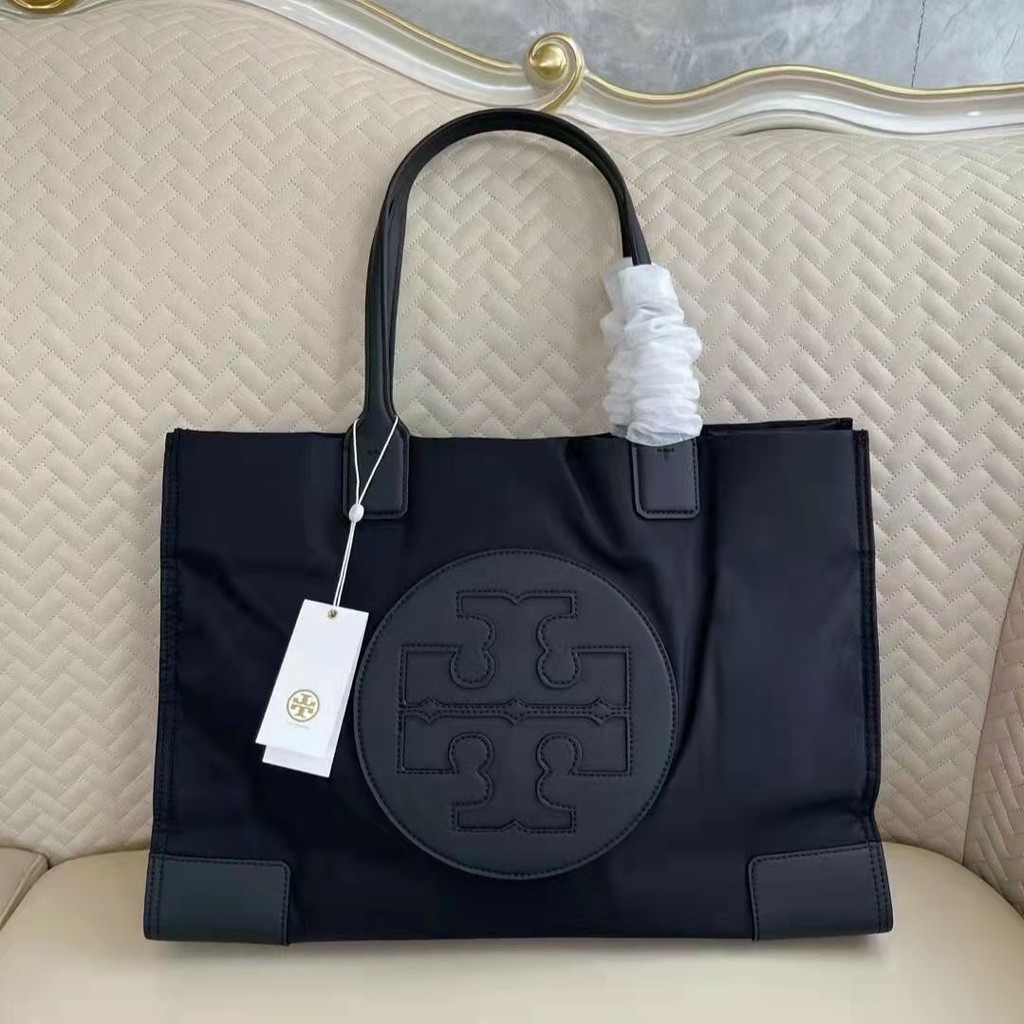 Tory BurchTB กระเป๋าสตรีแฟชั่นยุโรปและอเมริกาคุณภาพสูงไนลอน Tote Bag กระเป๋าถือสีทึบขนาดใหญ่ Capa