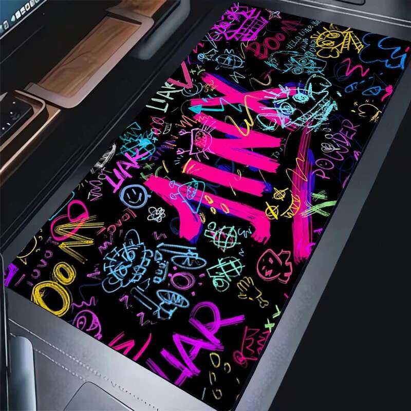 แผ่นรองเมาส์แล็ปท็อปที่มีสีสัน Graffiti แผ่นรองคีย์บอร์ดคอมพิวเตอร์ League of Legends Arcane แผ่นรองโต๊ะ PC อะนิเมะสาว Mousepad Jinx ตาราง