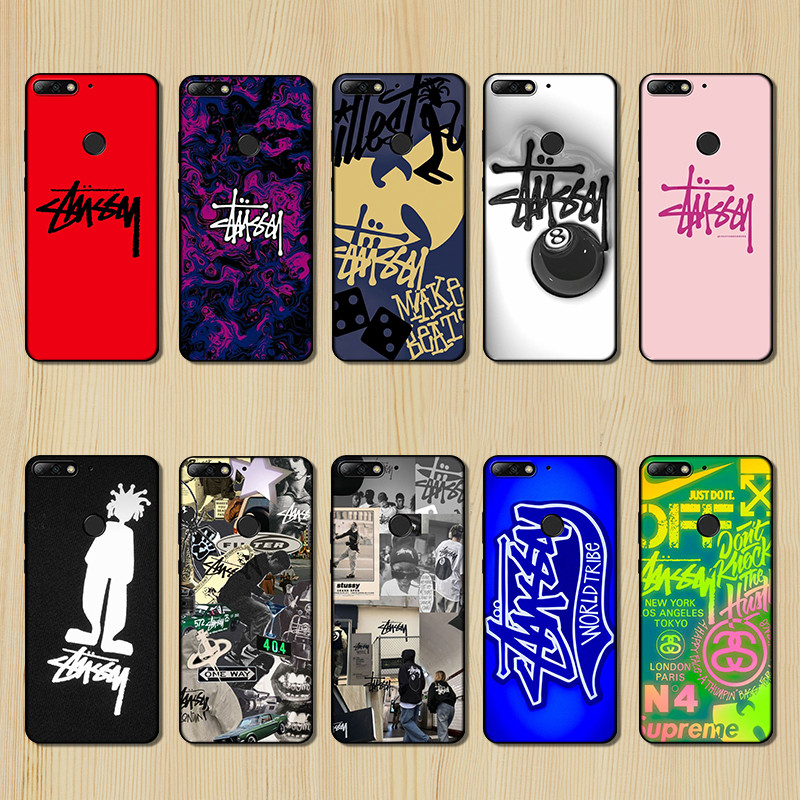 เคสTPUสีดําแบบนุ่มสําหรับHuawei Y6P Y7A Y8P Y9A Y5 Y6 Prime HT37 stussy 8 Ballออกแบบฝาครอบป้องกันป้อ