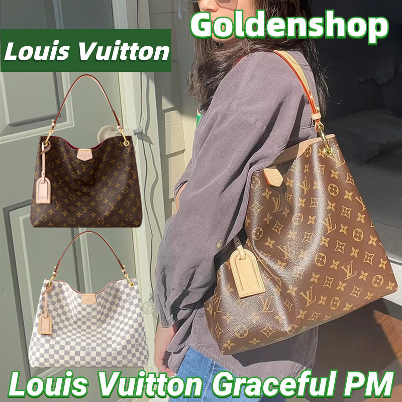 ,หลุยส์วิตตอง Louis Vuitton Graceful PM Tote Bagกระเป๋าสะพาย LV จริง สินค้าขายร้อน frty