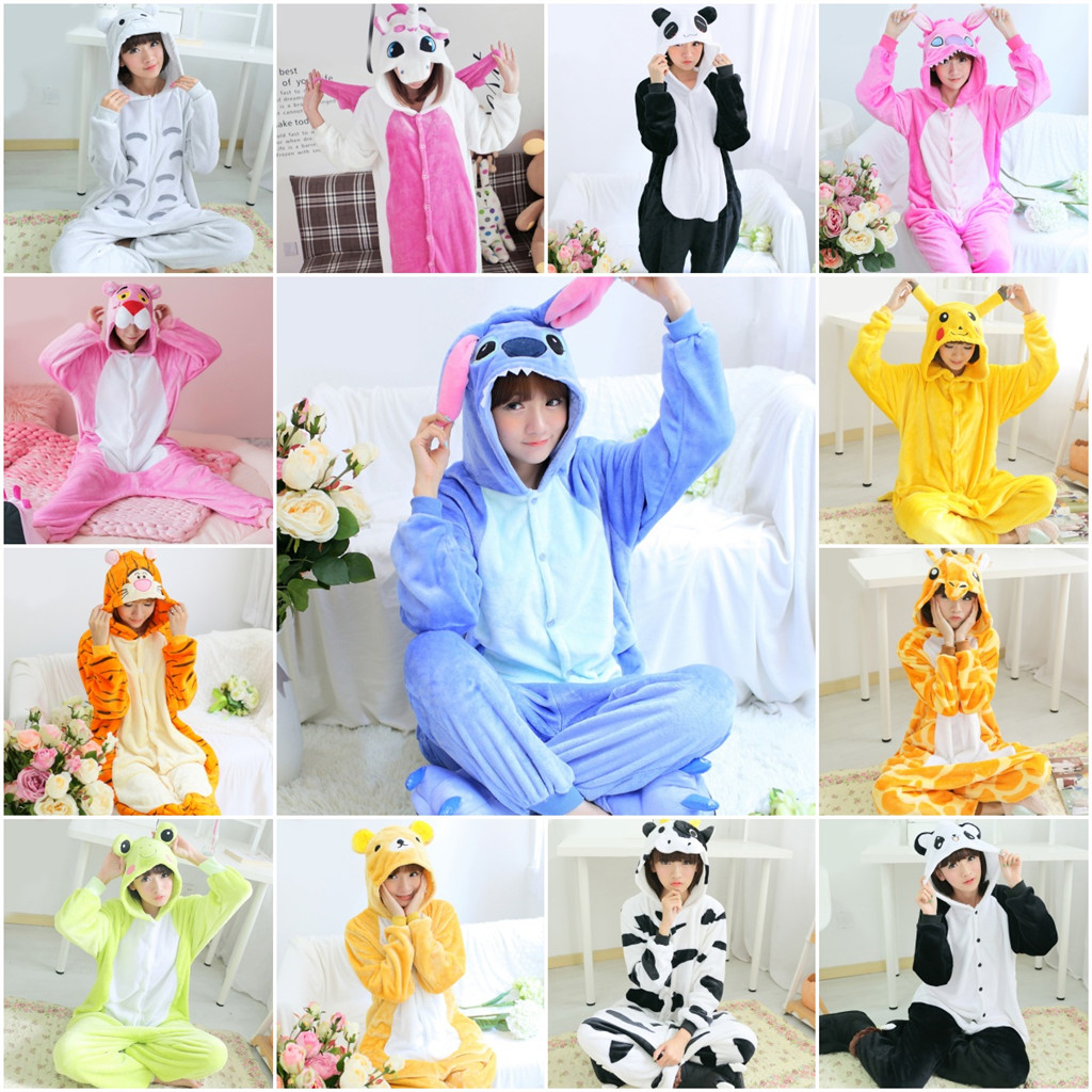 Kigurumi Stitch สัตว์ชุดนอนผู้ใหญ่วัวน่ารัก Totoro Panda Unicorn การ์ตูน Onesies ชุดนอน