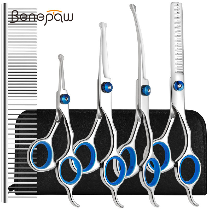 Benepaw ชุดกรรไกรตัดขนสัตว์เลี้ยง สเตนเลส ทรงกลม ทนทาน ปลอดภัย 6 In 1 สําหรับสุนัข แมว