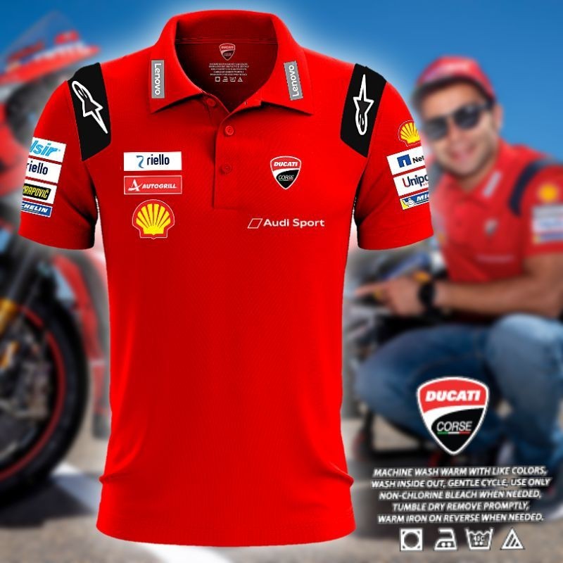 เสื้อโปโลแขนสั้น พิมพ์ลายกราฟฟิค Ducati Corse Moto GP Racing Team ขนาดใหญ่ สําหรับผู้ชาย และผู้หญิง