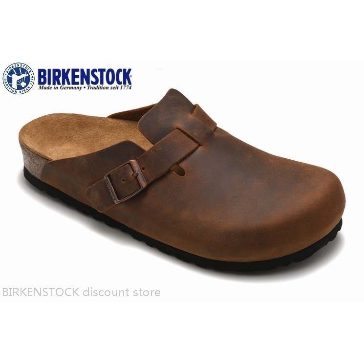 Birkenstock Boston รองเท้าแตะหนัง สีน้ําตาลเข้ม สไตล์คลาสสิก สําหรับผู้ชาย ผู้หญิง ไซซ์ 34-46