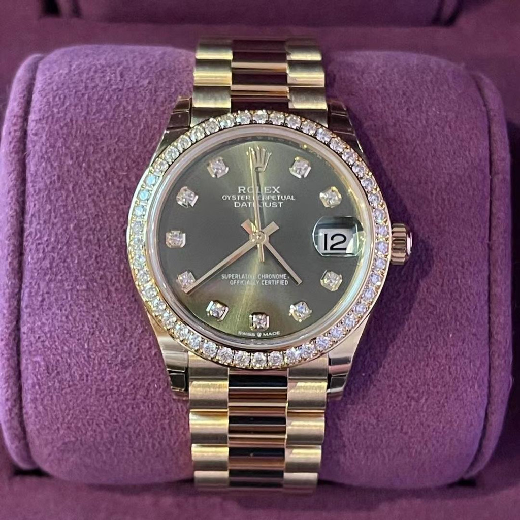 Rolex rotx Log Type 31mm Gold Green Face Diamond Mechanical นาฬิกาผู้หญิง 278288ร.บ