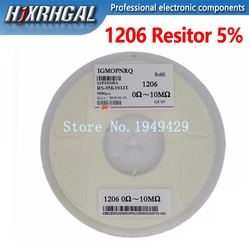 5000PCS 1206 ตัวต้านทานความแม่นยํา SMD 5% 0R-9.1R 0R 016R 0.27R 0.5R 1R 2.2R 3.6R 4.7R 5.6R 7.5R 9.1