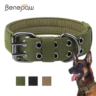 Benepaw ปลอกคอสัตว์เลี้ยง สุนัขยุทธวิธี ทนทาน ปรับได้ หนัก ฝึกทหาร ปลอกคอสัตว์เลี้ยง สุนัขขนาดใหญ่ปานกลาง สติกเกอร์วิเศษ แผง ID