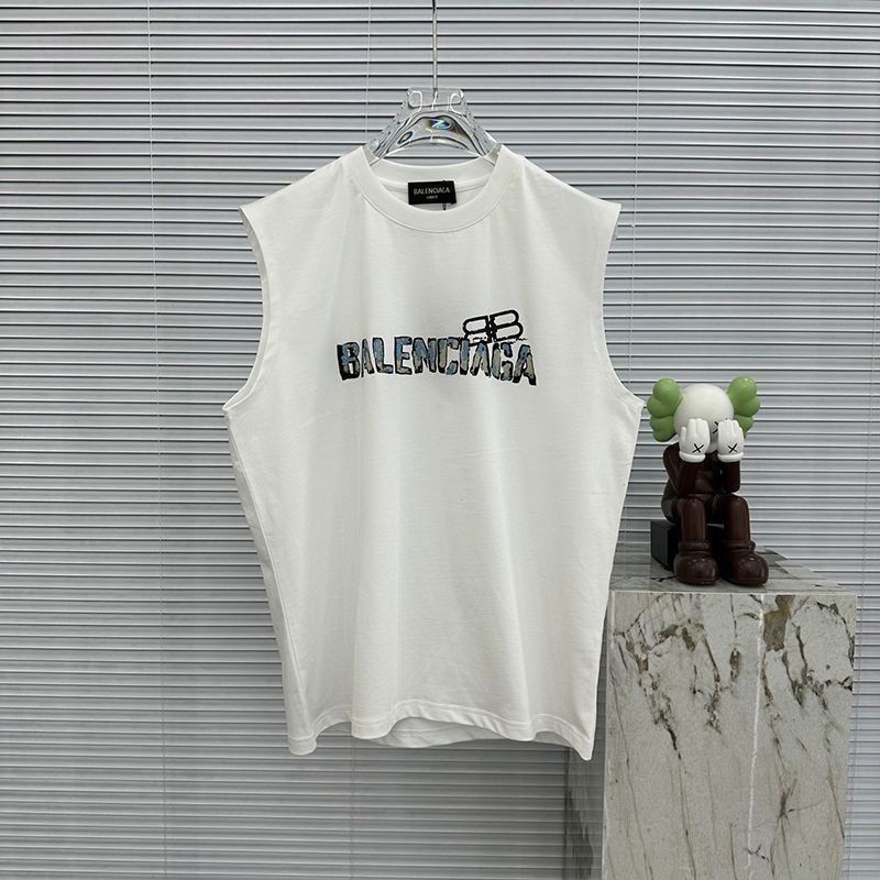 Balenciaga เสื้อยืดแขนกุด ผ้าฝ้าย พิมพ์ลายตัวอักษร ทรงหลวม สไตล์ยุโรป แฟชั่นฤดูร้อน สําหรับผู้ชาย และผู้หญิง 2024