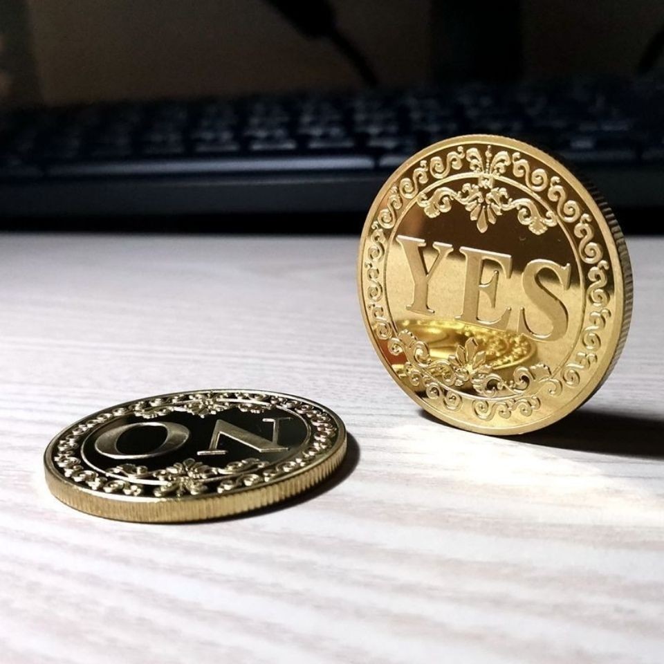 ♞Brass YES NO Decision Coin Magic Coin Collection Good Luck Retro Wishing Lucky Coin