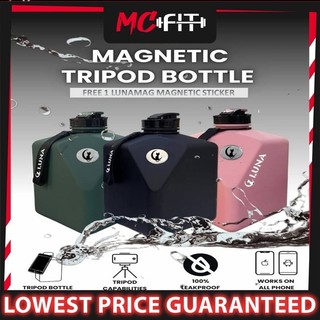 MCFIT LUNA BOTTLE 2.7L ONYX Oversized Magnetic Tripod Water BOTOL Fitness Gym BOTOL FREE Accessories holder Leakproof