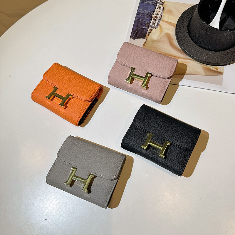 Hermes Card Bag กระเป๋าสตางค์เหรียญสั้นความจุขนาดใหญ่ขนาดเล็กและสะดวกของผู้หญิงใหม่ Anti-demagnetiza