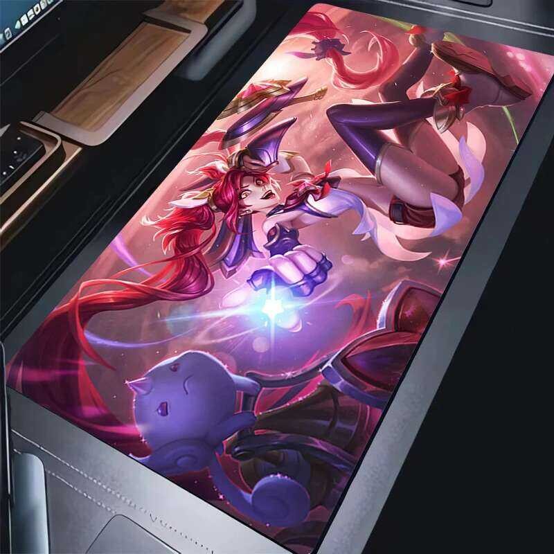 แผ่นรองเมาส์แล็ปท็อปที่มีสีสัน Graffiti แผ่นรองคีย์บอร์ดคอมพิวเตอร์ League of Legends Arcane แผ่นรองโต๊ะ PC อะนิเมะสาว Mousepad Jinx ตาราง