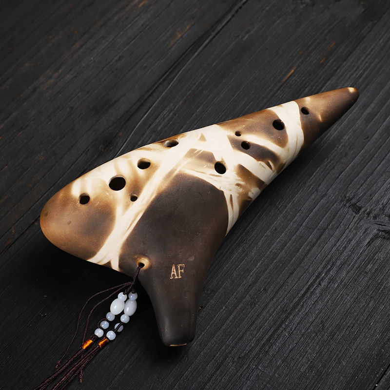 Shi Ocarina 12-hole Mid-Tone F-tune Af Bass Pottery Millennium Style Professional ควันและการเผาไหม้