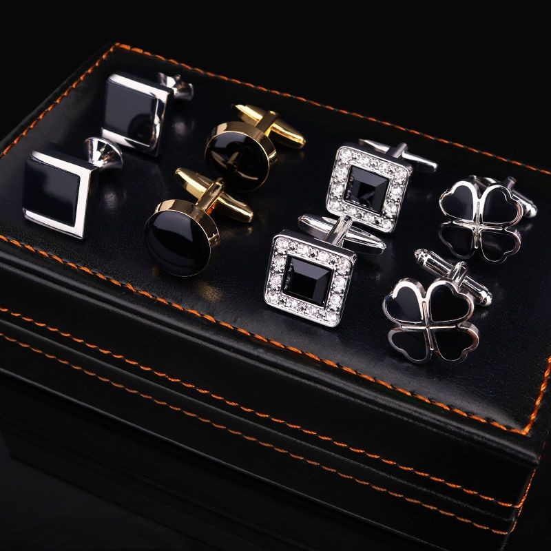 กล่องของขวัญสี่ชิ้น Cufflink Tie Jacket Set Gold Silver Cufflink Cuff Pin Tie Clip French Shirt