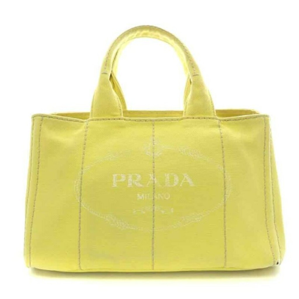 Prada CANAPA กระเป๋าถือ ทรงโท้ท ผ้าแคนวาส พิมพ์ลาย M สีเหลือง จากญี่ปุ่น มือสอง
